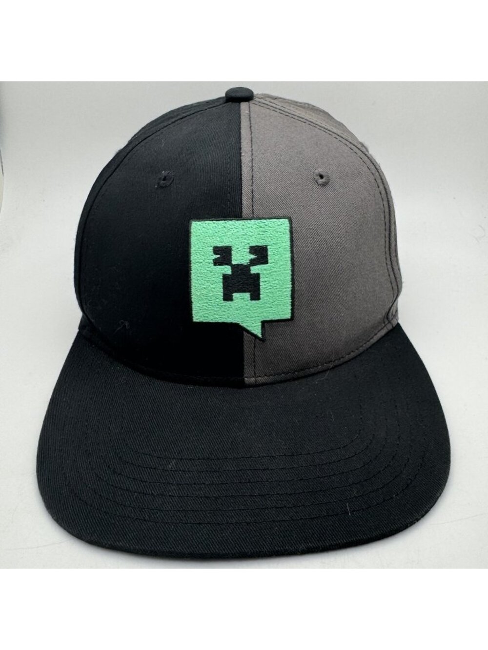 Minecraft Creeper Youth Snapback Hat Cap Black Gray Green Two Tone Boys OSFM